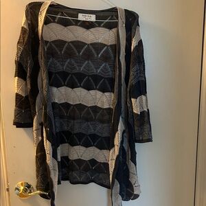Sonoma Open-Front Crochet Cardigan in Black and Cream